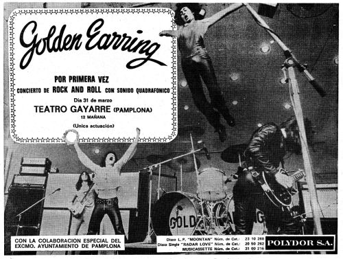 Golden Earring show announcement March 31 1974 Pamplona(Spain) - Teatro Gayarre